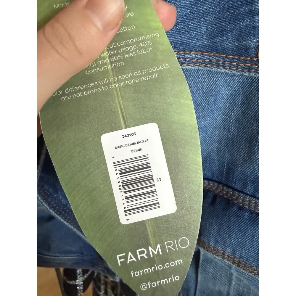 NWT Farm Rio Basic Cropped Denim Jacket Gold Buttons Small - Picture 4 of 5